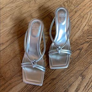 MARC FISHER silver gold kitten heels